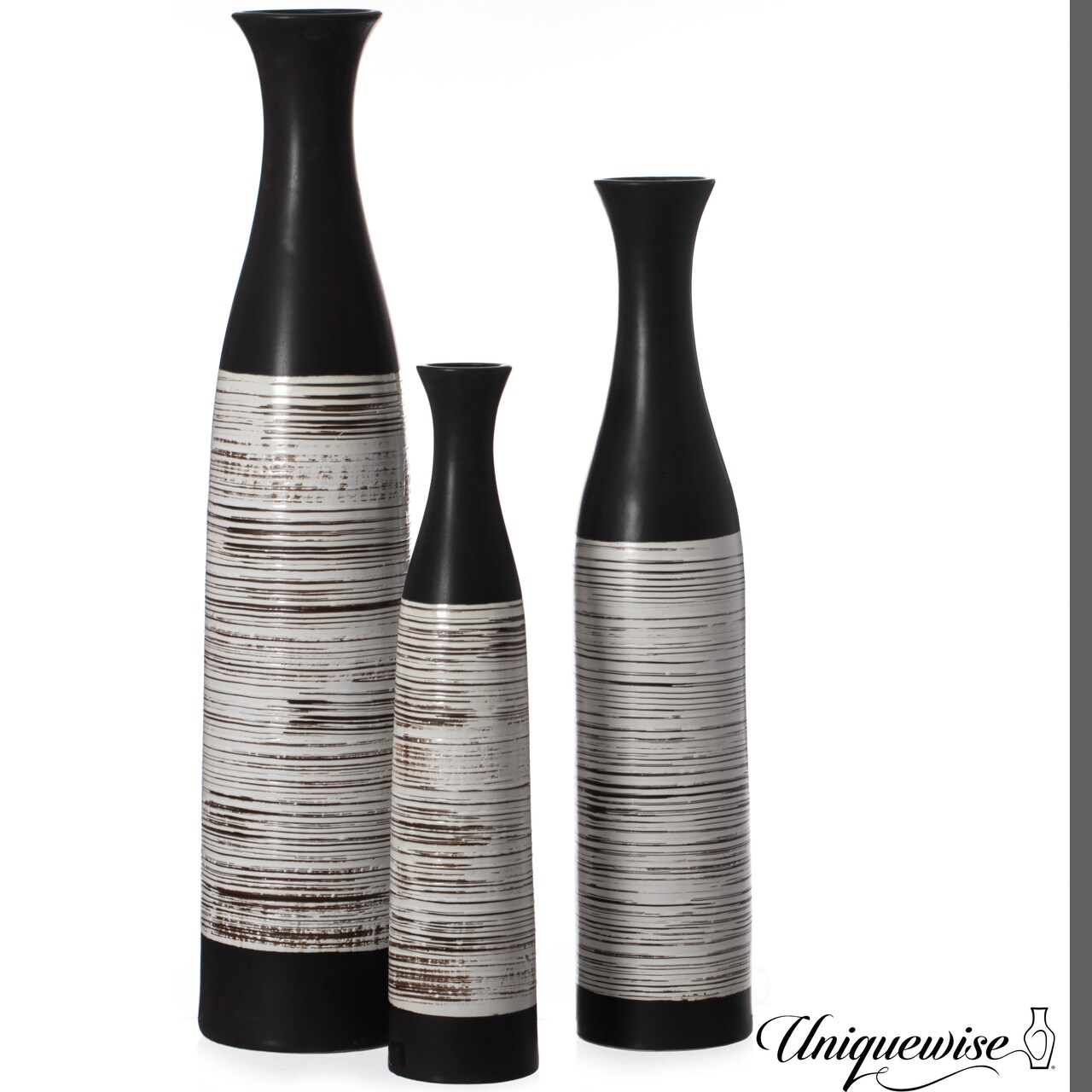 Handcrafted Black and White Waterproof Ceramic Floor Vase - Neat Classic Bottle Shaped Vase, Freestanding Design, Perfect for Tall Floral Arrangements